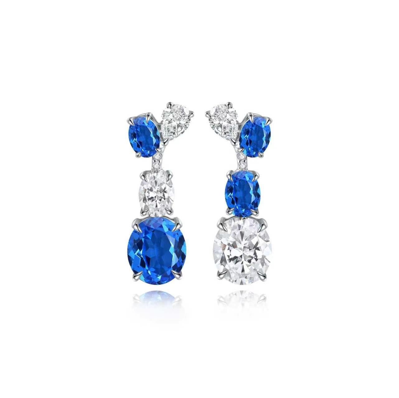 s925 sterling silver lab sapphire/ruby/emerald/paraiba/cobalt spinel & cz diamond earrings
