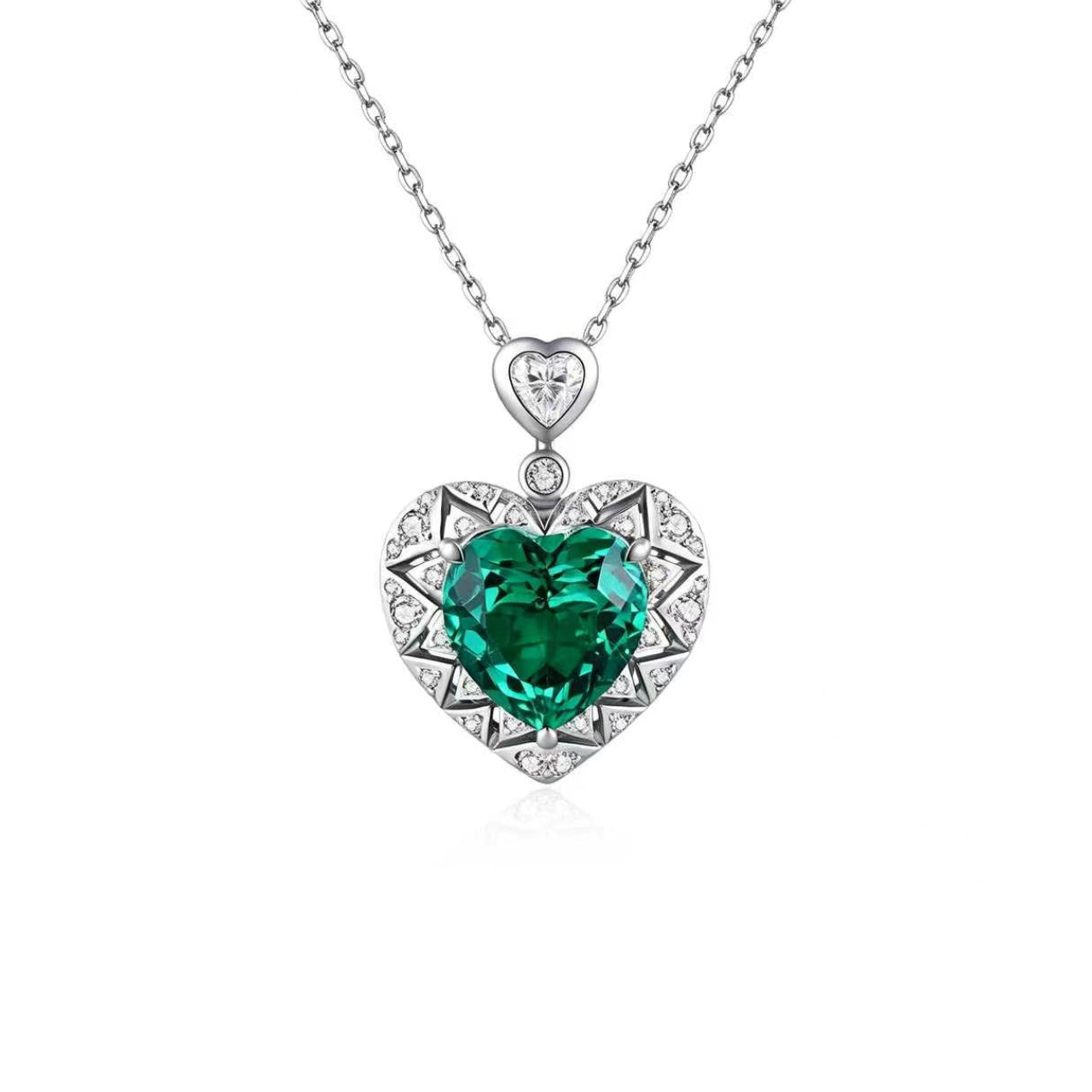 s925 sterling silver lab emerald/ruby/sapphire/paraiba & cz diamond necklace
