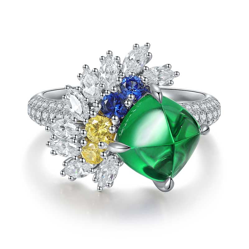 s925 sterling silver lab ruby/sapphire/emerald/paraiba & cz diamond ring