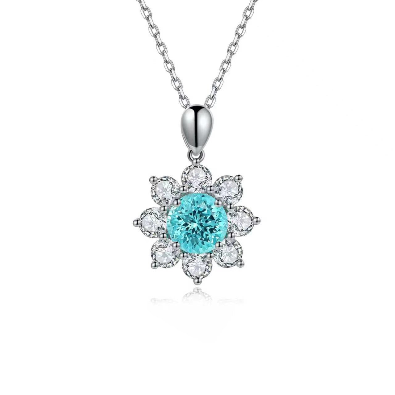 s925 sterling silver lab paraiba/ruby/emerald/cobalt spinel/sapphire & cz diamond necklace