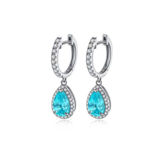 S925 Sterling Silver Lab Paraiba  & CZ Diamond Earrings