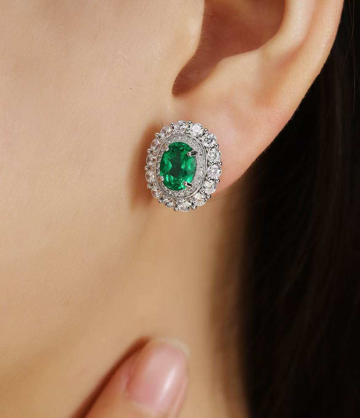 s925 sterling silver lab sapphire/emerald/ruby/paraiba & cz diamond earrings