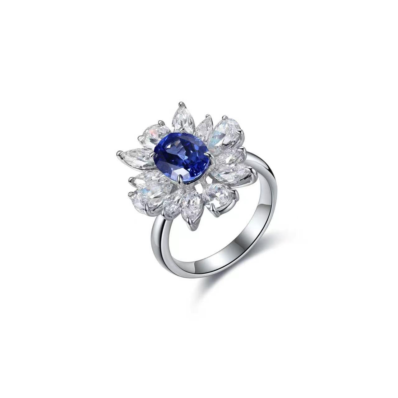 s925 sterling silver lab ruby/sapphire/emerald/paraiba & cz diamond ring