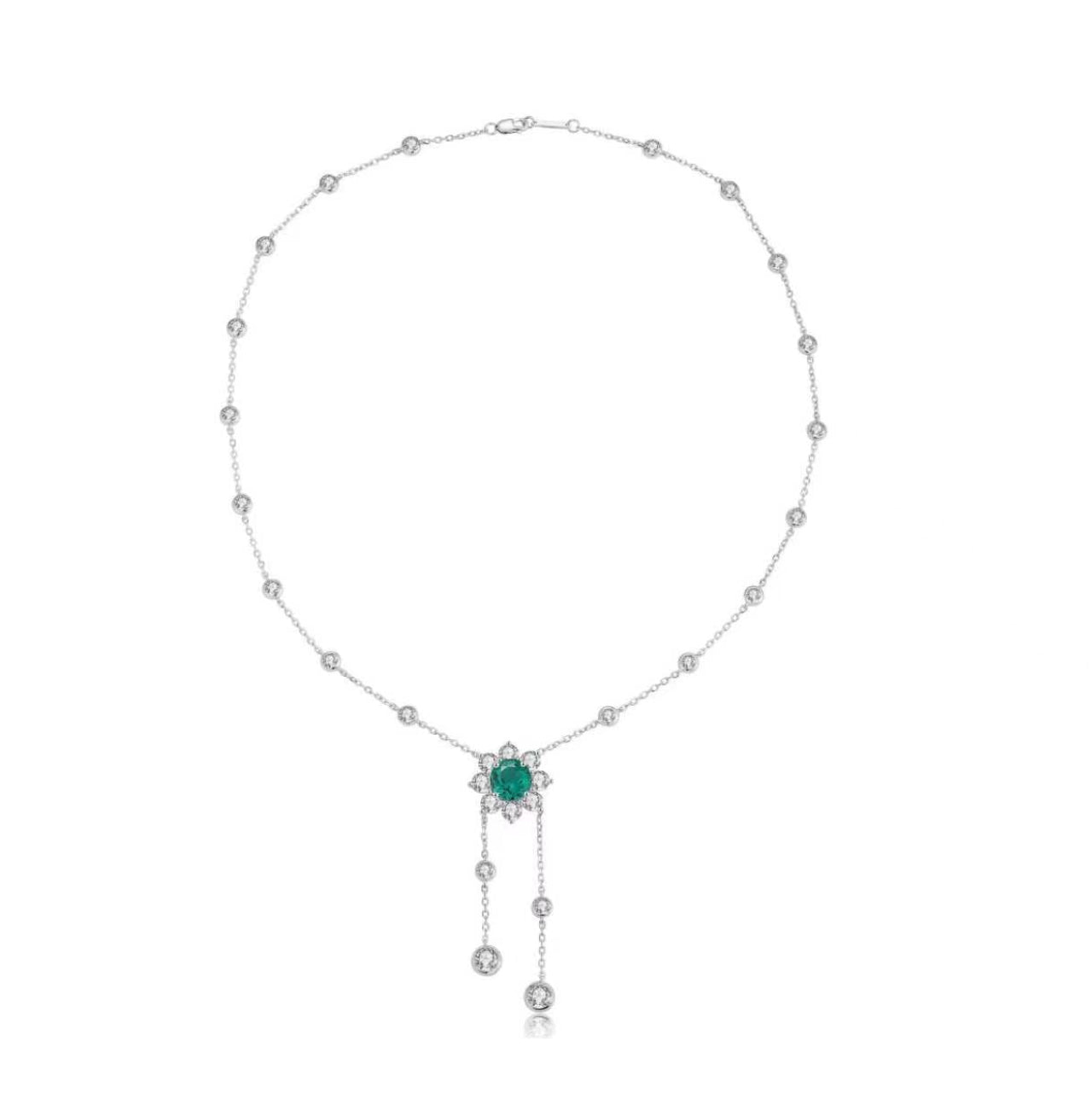s925 sterling silver lab emerald/ruby/sapphire/paraiba/cobalt spinel & cz diamond necklace