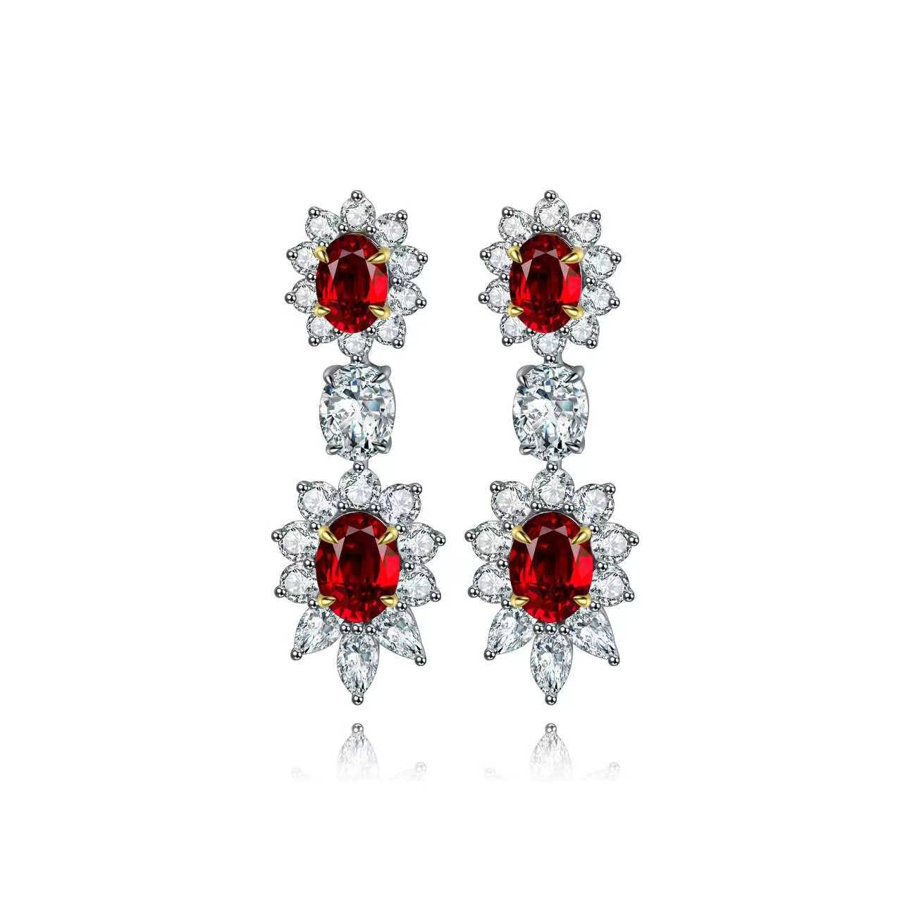 s925 sterling silver lab sapphire/emerald/ruby/paraiba & cz diamond earrings