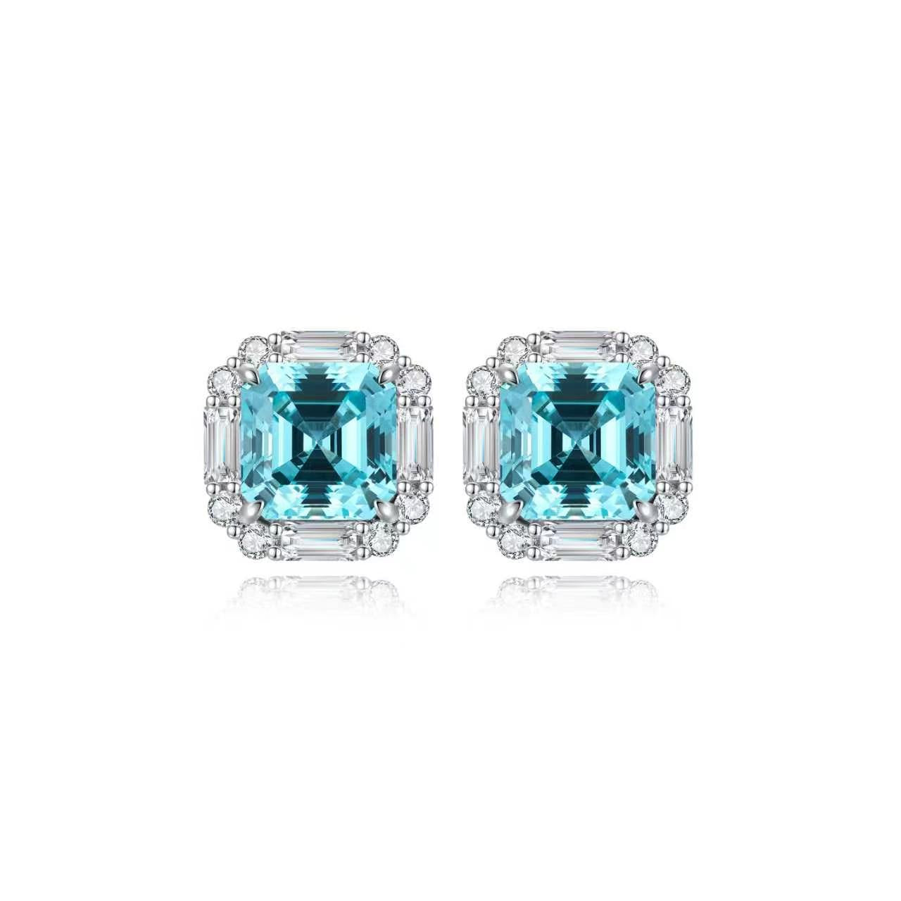 s925 sterling silver lab cobalt spinel/ruby/sapphire/emerald/paraiba & cz diamond stud earrings