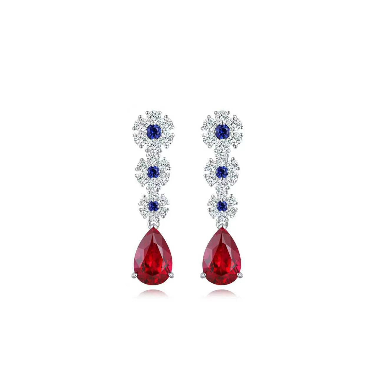 s925 sterling silver lab emerald/ruby/sapphire/cobalt spinel & cz diamond earrings