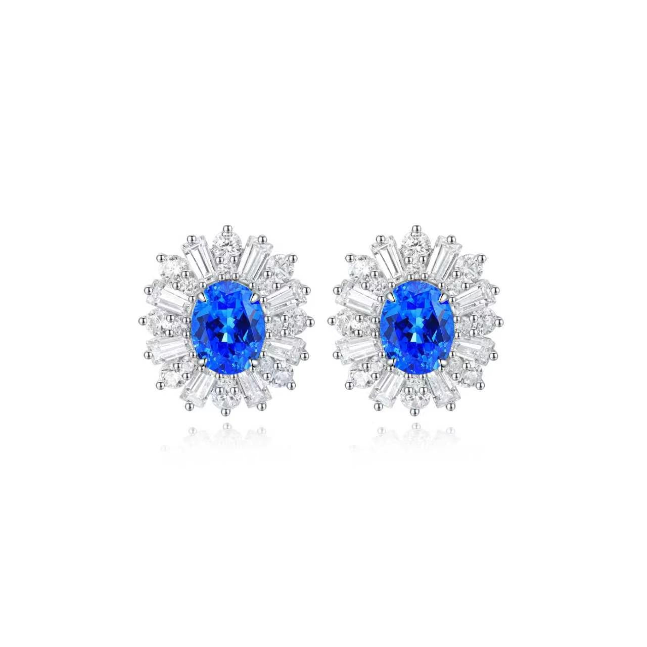 s925 sterling silver lab sapphire/emerald/ruby/paraiba/cobalt spinel & cz diamond stud earrings
