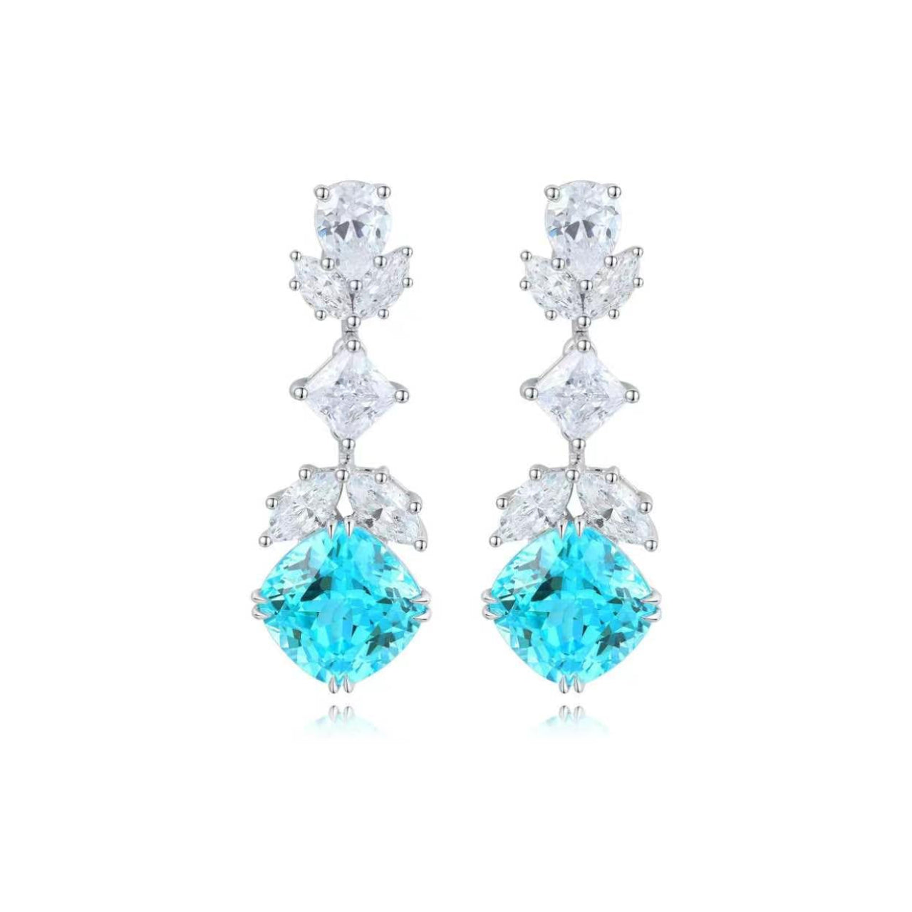 s925 sterling silver lab paraiba/ruby/sapphire/emerald/cobalt spinel & cz diamond earrings