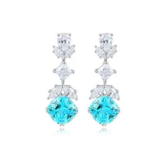 S925 Sterling Silver Lab Paraiba/Ruby/Sapphire/Emerald/Cobalt Spinel & CZ Diamond Earrings