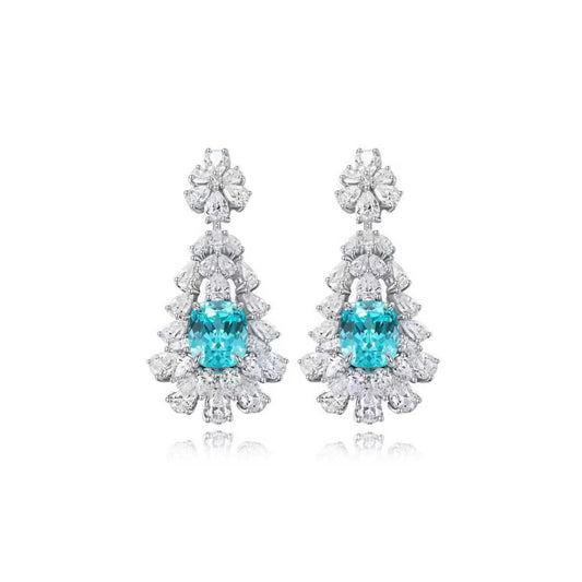 S925 Sterling Silver Lab Paraiba & CZ Diamond Earrings