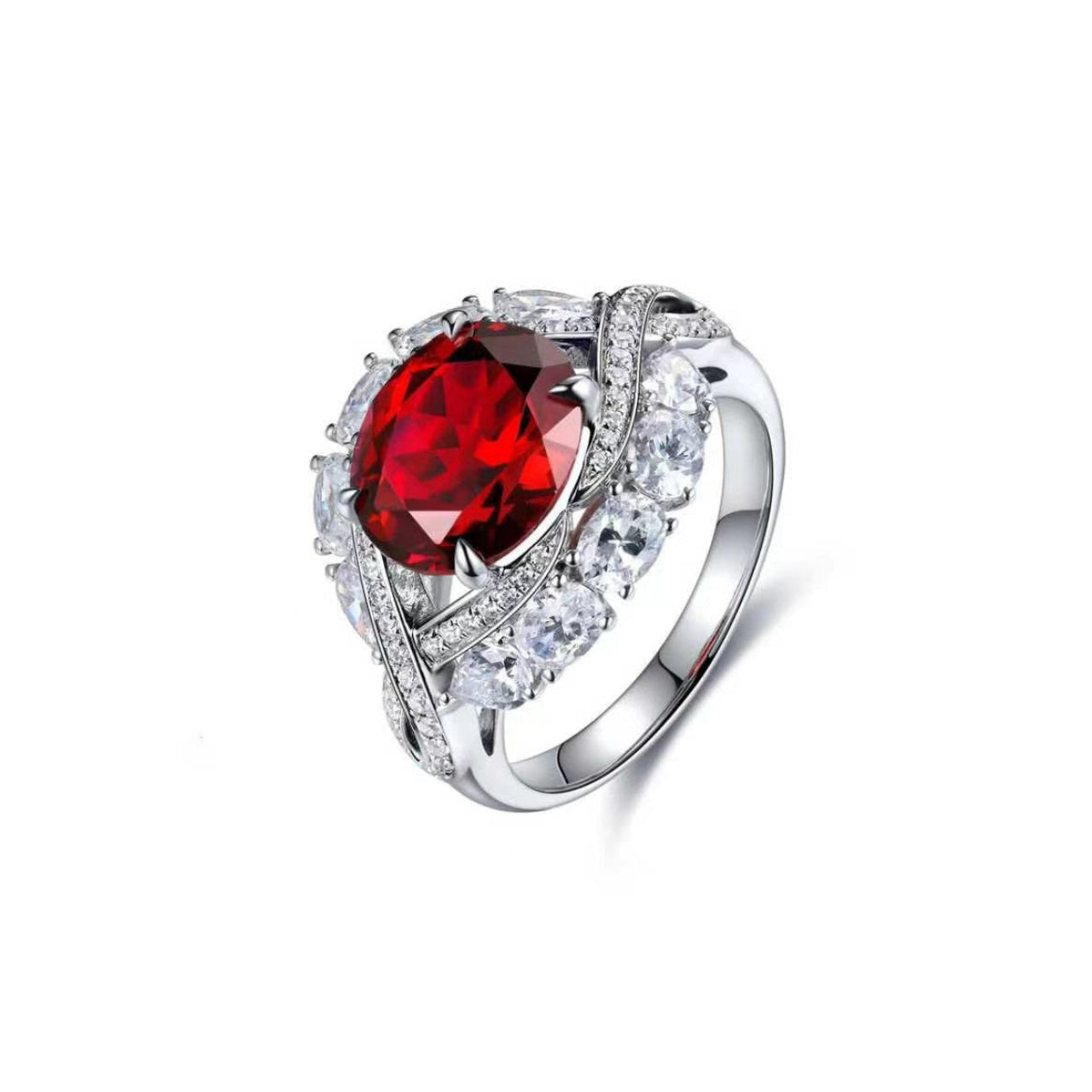 s925 sterling silver lab ruby/sapphire/emerald & cz diamond ring