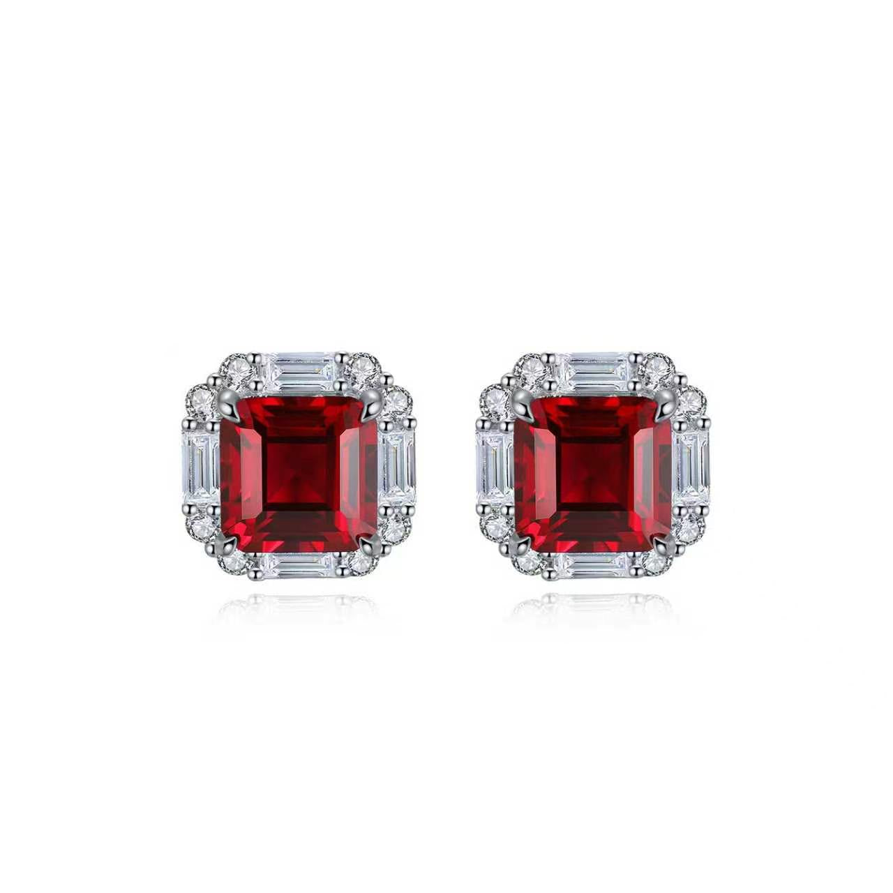 s925 sterling silver lab cobalt spinel/ruby/sapphire/emerald/paraiba & cz diamond stud earrings