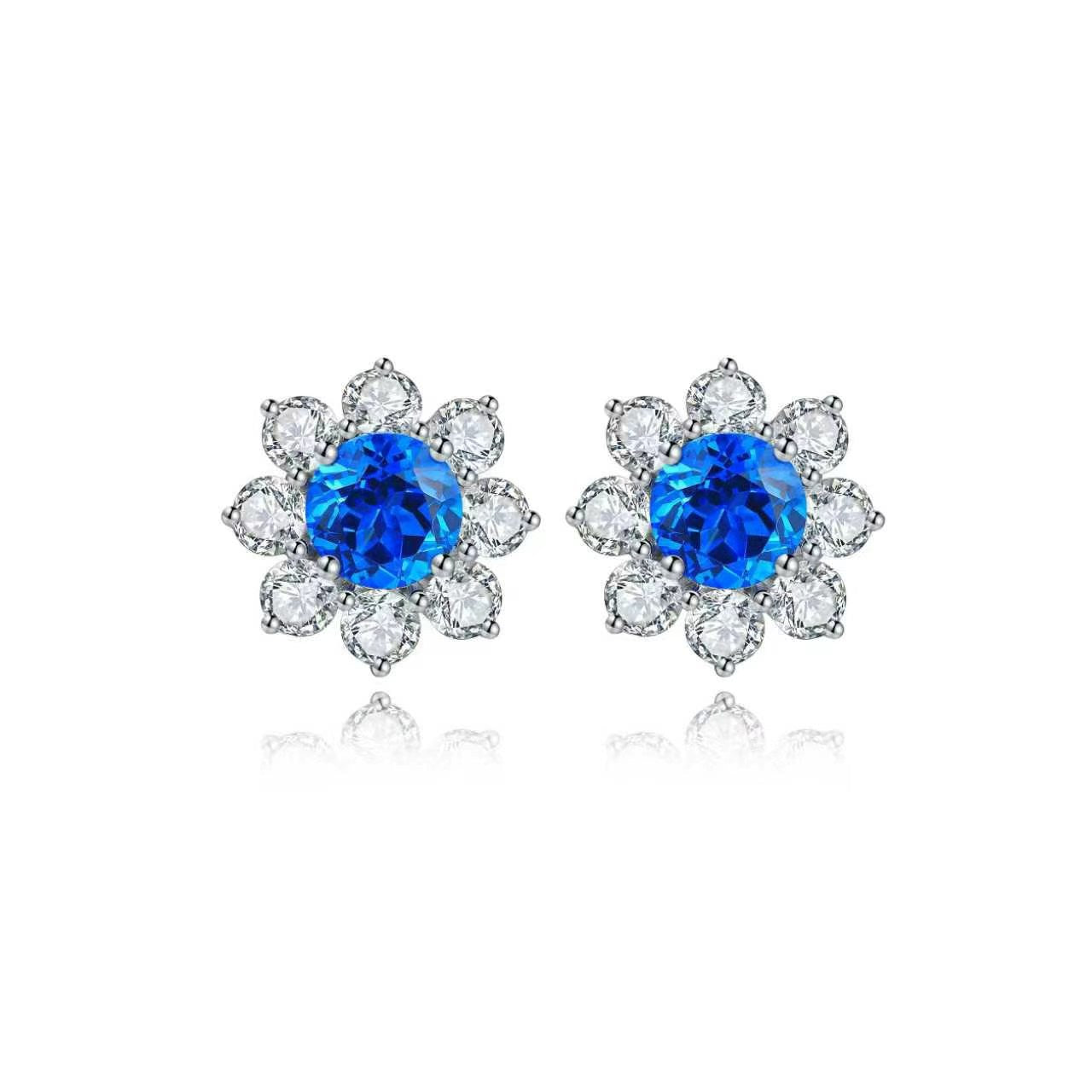 s925 sterling silver lab paraiba/ruby/sapphire/emearld/cobalt spinel & cz diamond stud earrings