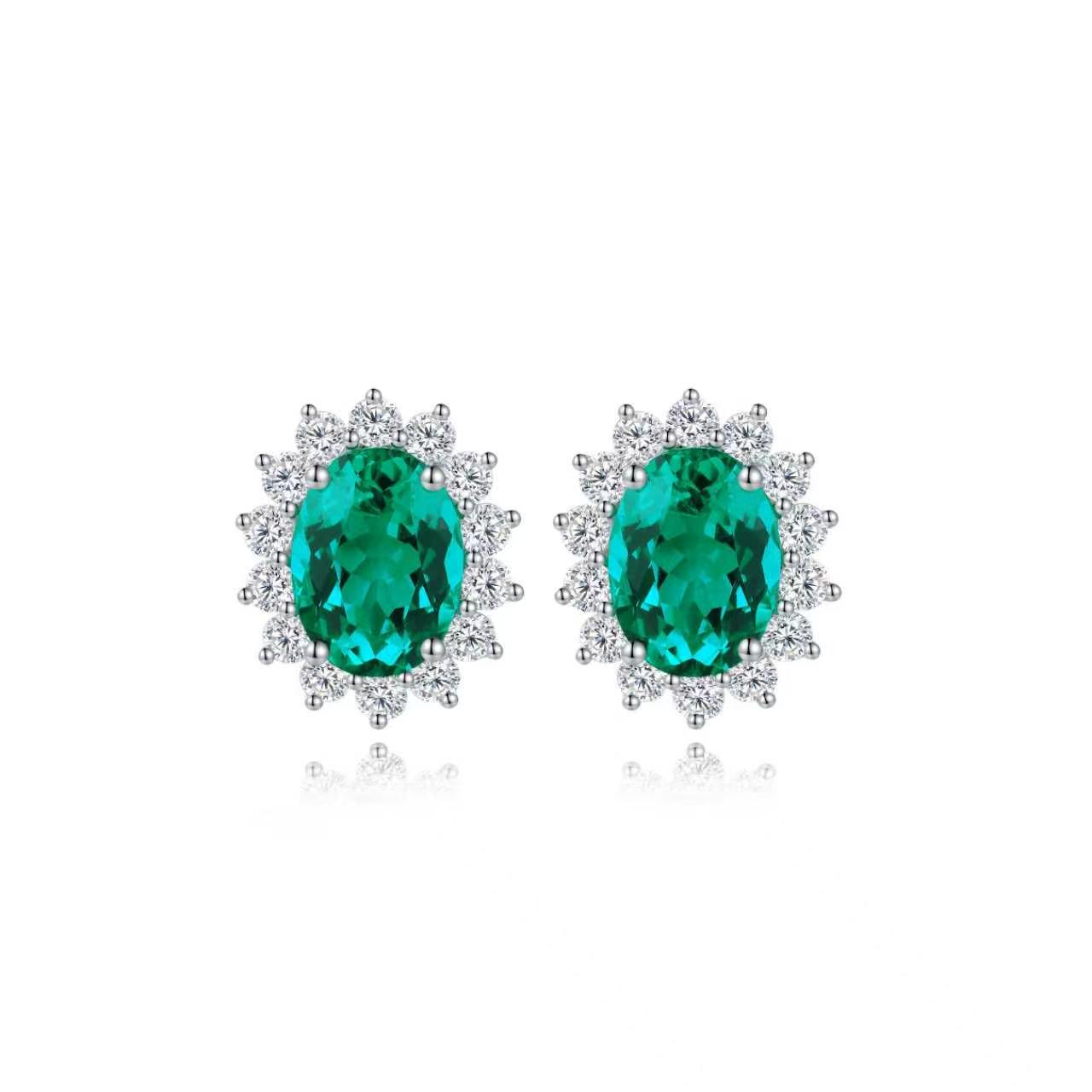 s925 sterling silver lab ruby/sapphire/emerald/paraiba/cobalt spinel & cz diamond stud earrings