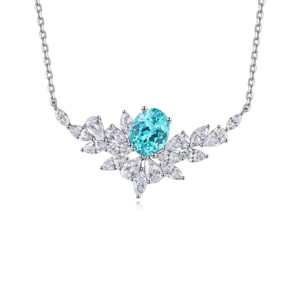 s925 sterling silver lab ruby/sapphire/emerald/paraiba/cobalt spinel & cz diamond necklace