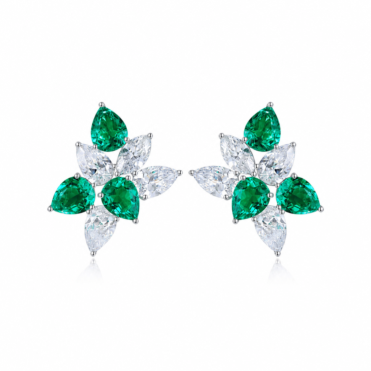 s925 sterling silver lab emerald/ruby/sapphire & cz diamond stud earrings