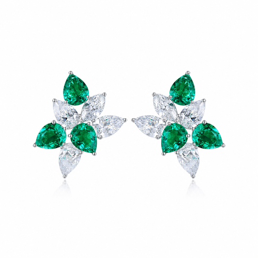 S925 Sterling Silver Lab Emerald/Ruby/Sapphire & CZ Diamond Stud Earrings
