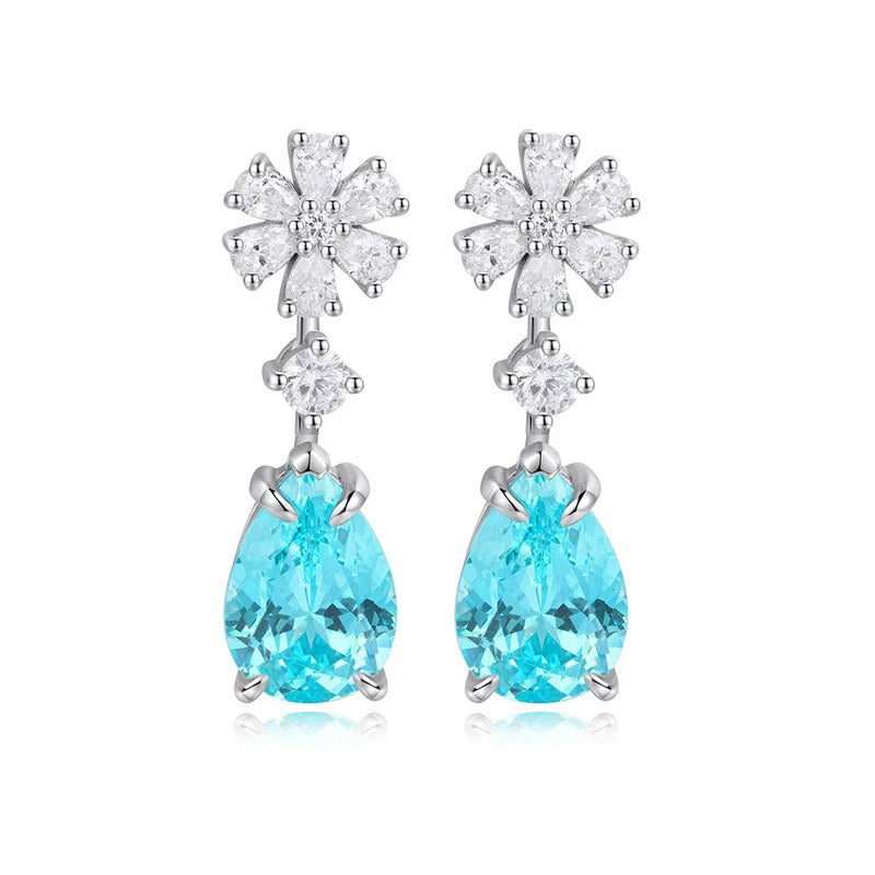 s925 sterling silver lab ruby/sapphire/emerald/paraiba & cz diamond earrings