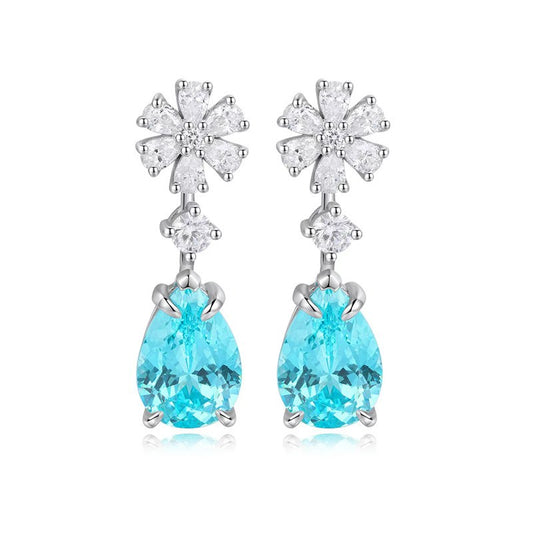 S925 Sterling Silver Lab Ruby/Sapphire/Emerald/Paraiba & CZ Diamond Earrings