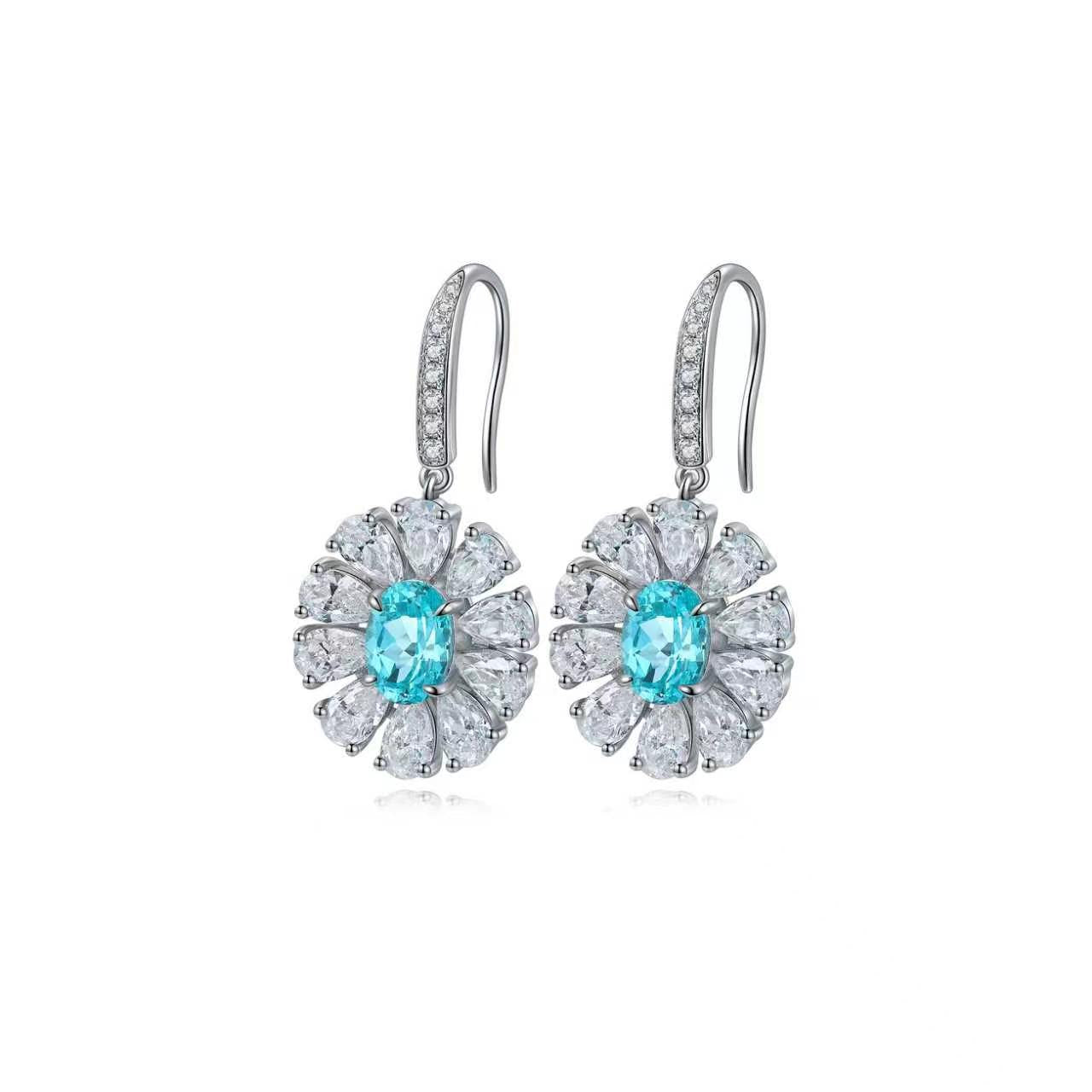 s925 sterling silver lab emerald/cobalt spinel/ruby/sapphire/paraiba & cz diamond earrings