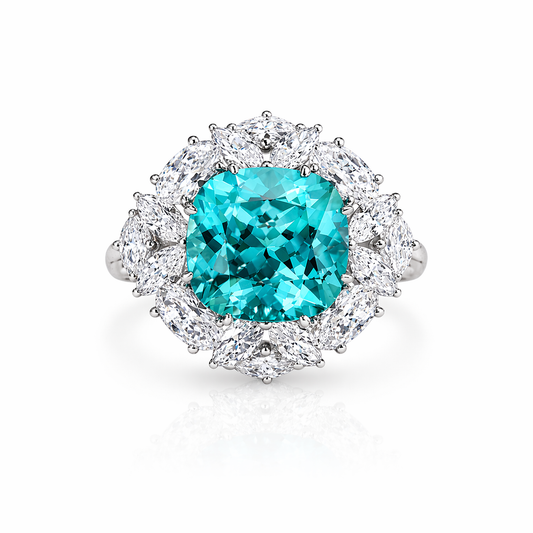S925 Sterling Silver Lab Paraiba/Ruby/Sapphire/Emerald & CZ Diamond Ring