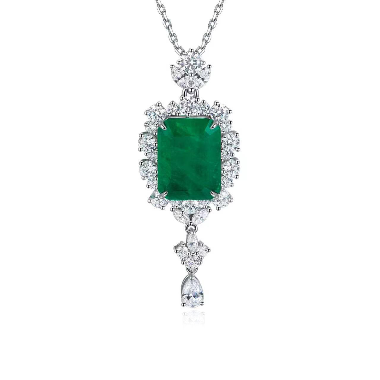 s925 sterling silver lab emerald & cz diamond necklace