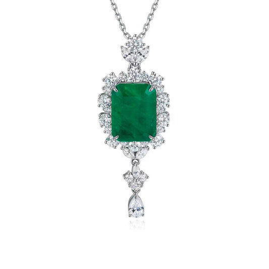 S925 Sterling Silver Lab Emerald & CZ Diamond Necklace