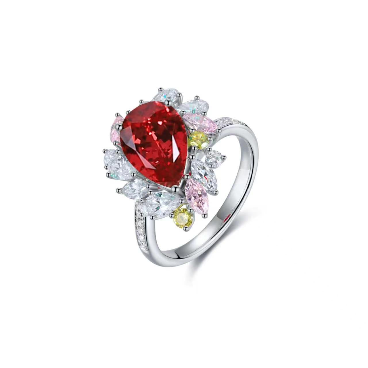 s925 sterling silver lab paraiba/ruby/emerald & cz diamond ring