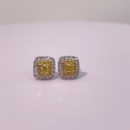 14K/18K GOLD 0.46 CTW YELLOW DIAMOND&DIAMOND STUD EARRINGS